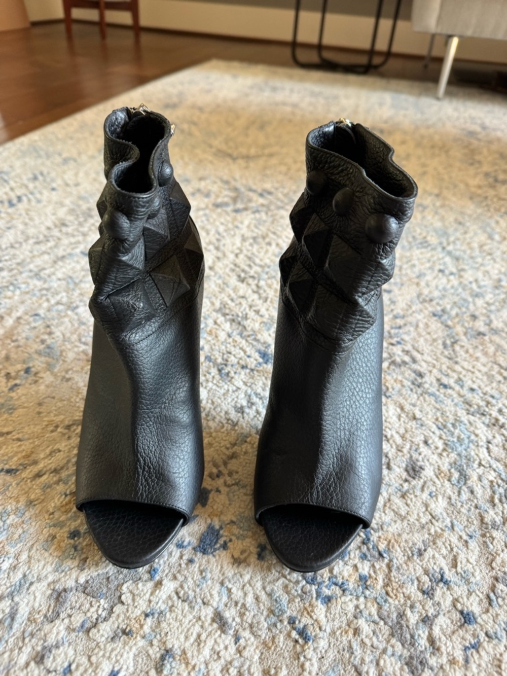 Philipp Plein Black Peep-Toe Studded Leather Ankle Boots - Picture 3 of 16